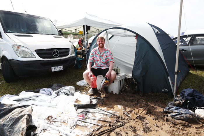 Ciaran Martin, from Ireland, is among those who had his campsite washed out.