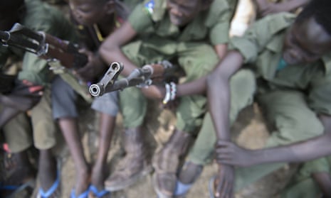 Child soldiers from South Sudan at a disarmament ceremony in February 2015