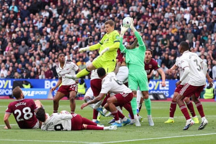 Pablo is ruled to have fouled David Raya with West Ham’s late equaliser disallowed in a monumental VAR call