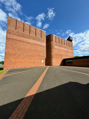 A red brick, brutalist building