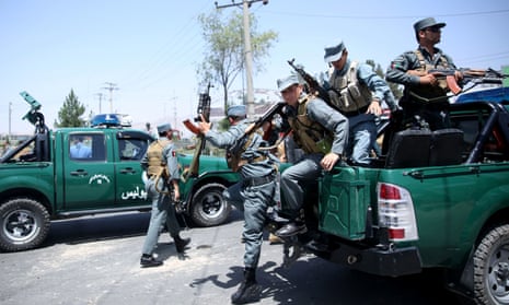Afghan police deploy near the airport in Kabul, Afghanistan. 