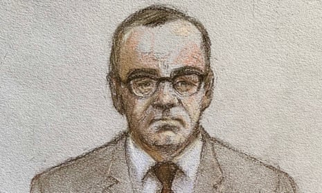Court artist’s sketch of actor Kevin Spacey appearing via videolink at Southwark crown court in London.