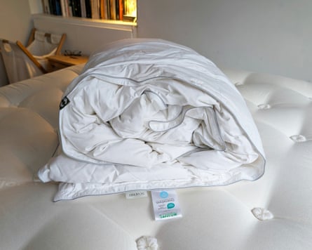 A Scooms Hungarian Goose Down duvet folded on a mattress