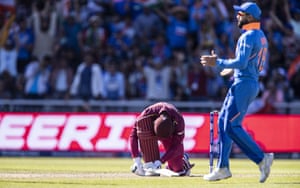 Shimron Hetmyer of West Indies despairs after losing his wicket.