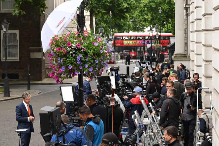 Broadcasters in Downing Street this morning.