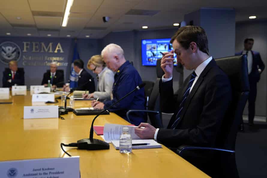 White House adviser Jared Kushner attends a teleconference with governors at the Federal Emergency Management Agency headquarters, Thursday, March 19, 2020, in Washington.