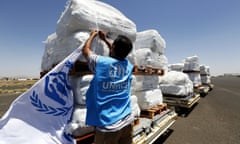 A plane carrying much needed UNHCR aid arrives in Yemen<br>A Yemen-based United Nations High Commission for Refugees (UNHCR) worker inspects emergency aid supplied by the UNHCR arriving at Sana'a International Airport, in Sana'a, Yemen, 16 May 2015. The five day humanitarian ceasefire, now in its fourth day, came amidwarnings from aid agencies that Yemenis were facing a humkanitarian crisis, with 16 million of the country's 25 million people in need of basic goods, as overwhelmed health services were on the verge of collapse due in the main to a blockade which went hand in hand with Saudi-led coaltion airstrikes on positions held by the Houthis and their allies.