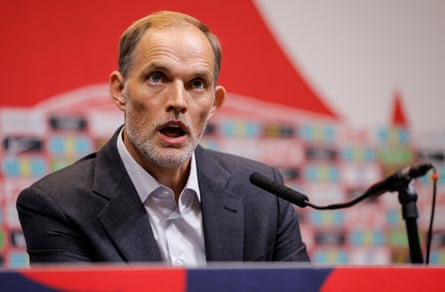 Thomas Tuchel faces the media.