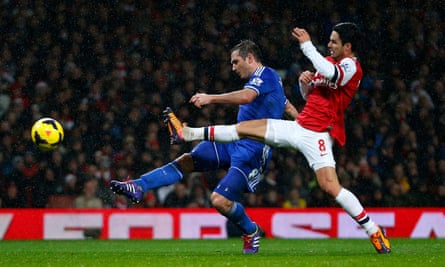 Frank Lampard and Mikel Arteta play against each other in 2015.
