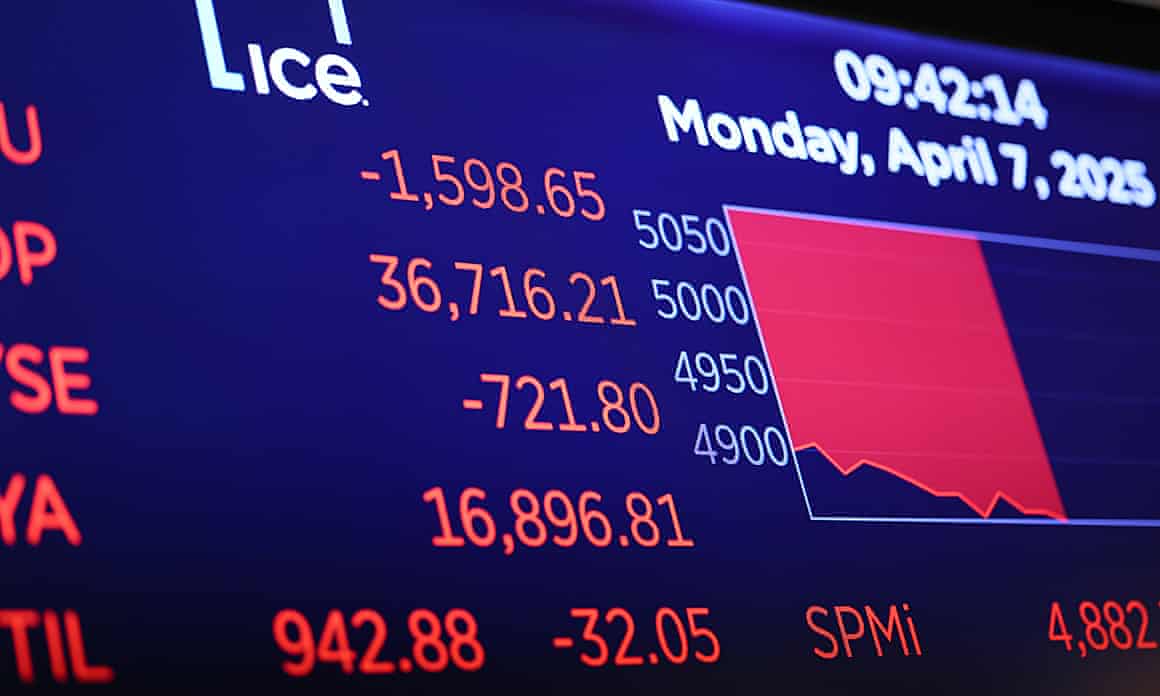 Stock market numbers are displayed on the New York stock exchange