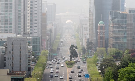 Downtown Seoul area is shrouded in haze in this picture taken in May, 2018