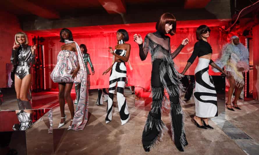 Retro chic: models dancing at the 16Arlington show, SS20, London Fashion Week,
