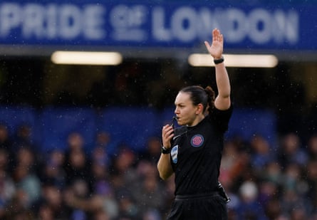 Emily Heaslip refereeing a Women’s Super League match between Chelsea and Arsenal