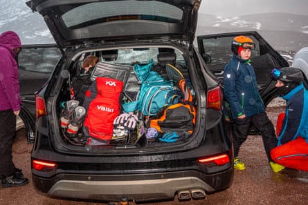 Boot of car stuffed full of equipment