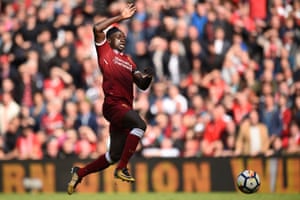 Liverpool’s goal scorer Sadio Mane chases the ball.