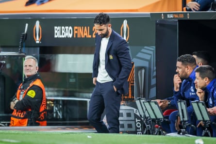 A dejected Ruben Amorim on the touchline in Bilbao.