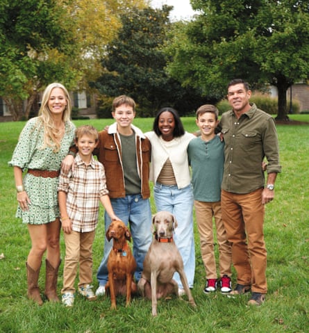 Rideout pinch his woman Shelby, their children (left to right) Cameron, Jack, Tensae and Luke, and their dogs