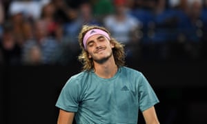 Stefanos Tsitsipas reacts to losing one point.