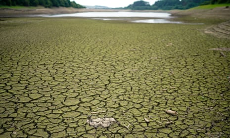 The dried-up bed of Wayoh Reservoir near Bolton during the heatwave of 2018