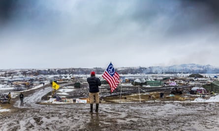A ‘water protector’ at Standing Rock, where thousands gathered to protest the Dakota Access pipeline and its threat to the Missouri river.