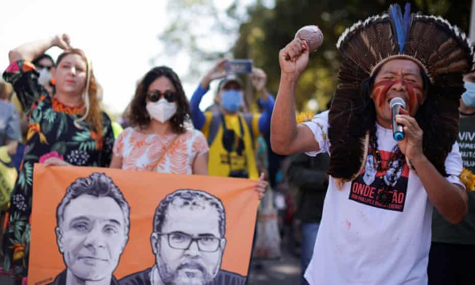Protesters in Brasilia demand justice for journalist Dom Phillips and indigenous expert Bruno Pereira who were murdered in the Amazon.