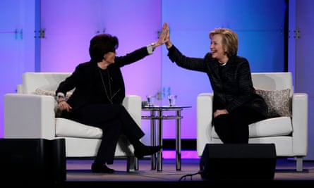 Kara Swisher and Hilary Clinton at the Watermark Silicon Valley Conference for Women in 2015.