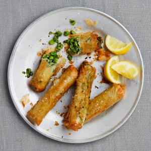Yotam Ottolenghi’s spinach, pea and broad bean filo cigars.
