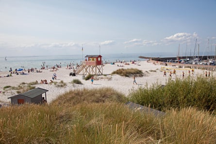 The beach at the harbor in Skanor