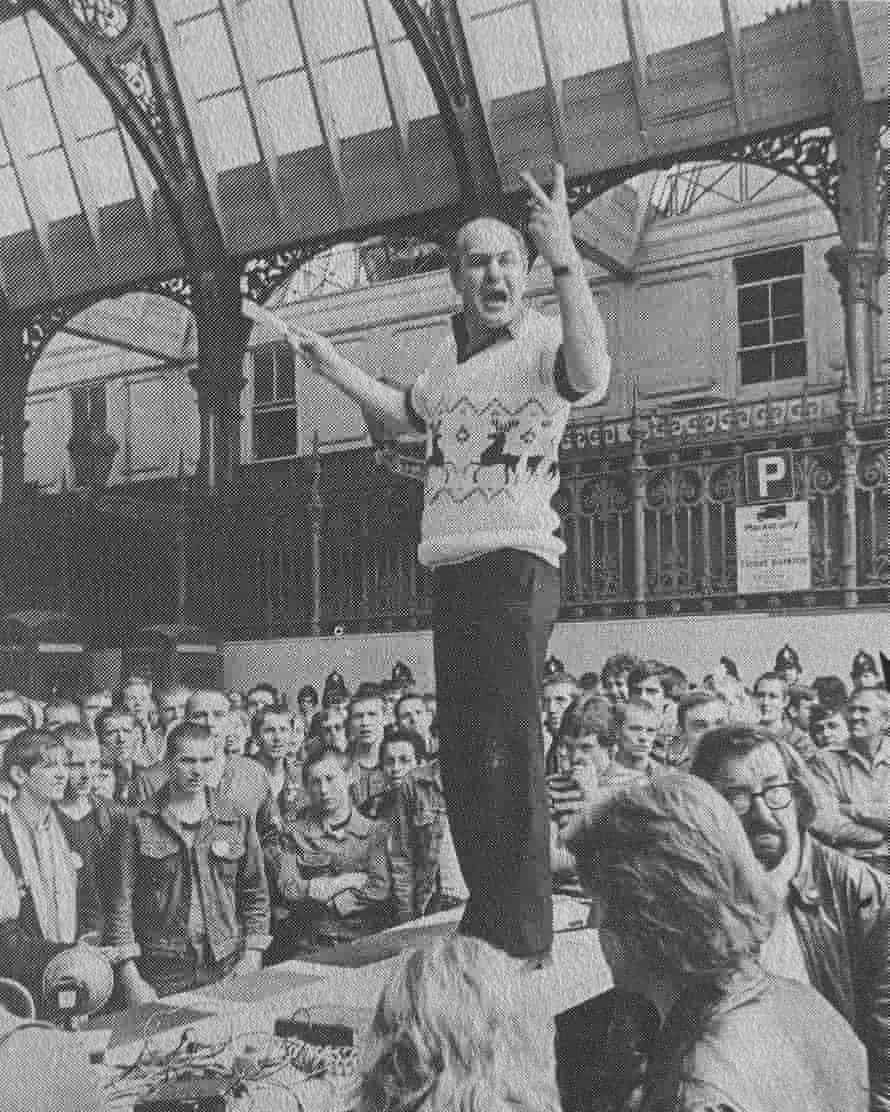 Hill addressing a neo-Nazi meeting at Smithfield in London in 1981.