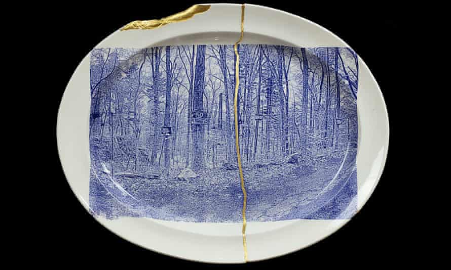 A collaged dish from Paul Scott: Scenery, Samplers and Souvenirs.