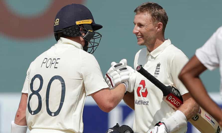 Ollie Pope congratulates his captain.