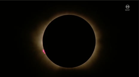 A screengrab from the Icelandic public broadcaster's stream of the solar eclipse 2026 showing the scene in Iceland