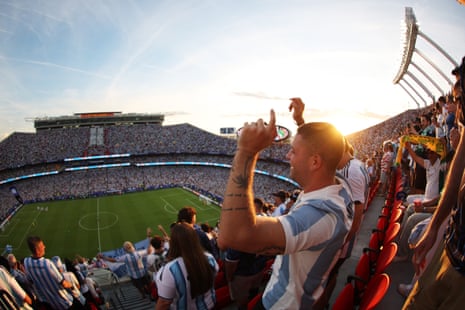 The Argentina fans celebrate the opening goal
