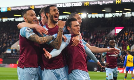Burnley's Connor Roberts (front) celebrates his spectacular opening goal at Turf Moor.