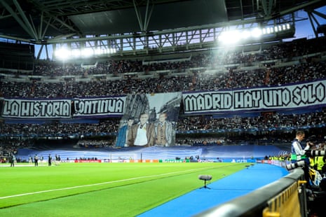 Real Madrid's supporters display a tifo ahead of kick-off against Chelsea.