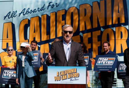 a men surrounded by signs