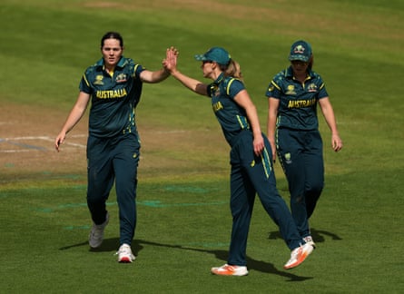 Australia observe aft Lucy Hamilton dismisses Jahzara Claxton.