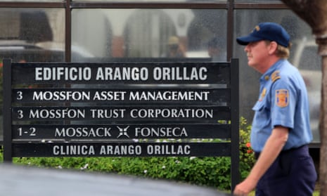 A private security guard outside the headquarters of Mossack Fonseca in April 2016. 