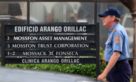 A private security guard outside Mossack Fonseca’s headquarters in Panama.