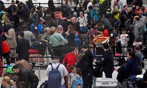Passengers queue at check-in at Gatwick’s South Terminal building.