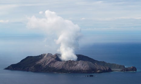 An aerial view of the White Island volcano in New Zealand