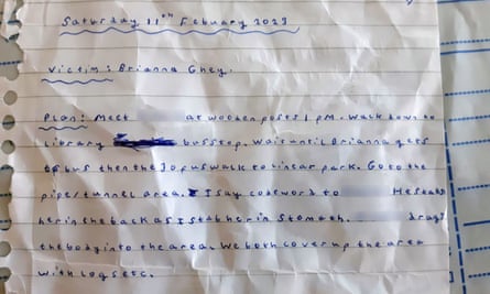 Handwritten note of an ‘murder plan’ to kill Brianna Ghey, 16, which was found on the bedroom floor of Girl X.