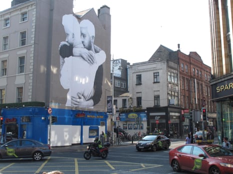 A gay rights mural decorates the side of a building in central Dublin.