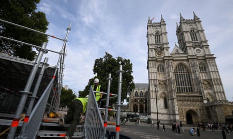 Preparations for the funeral of the Queen at Westminster Abbey.