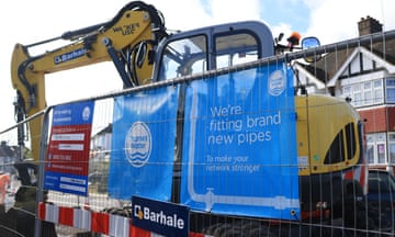 The Thames Water logo at a pipe replacement worksite in London