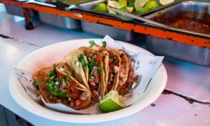 Tacos with beef at a street stand in Mexico