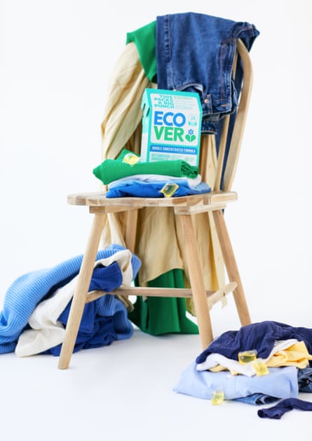 Ecover wash product on chair with clothes