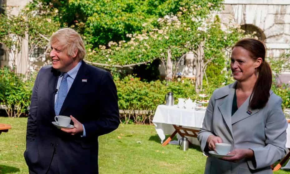 An image released by 10 Downing Street shows Boris Johnson and Jenny McGee in the gardens of 10 Downing Street in July 2020.