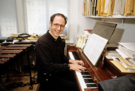 steve Reich at the piano in his studio in Manhattan studio, New York, in 1989.