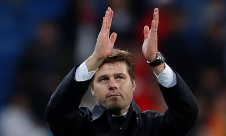 Tottenham’s manager Mauricio Pochettino thanks the visiting support after the final whistle at the Bernabéu.